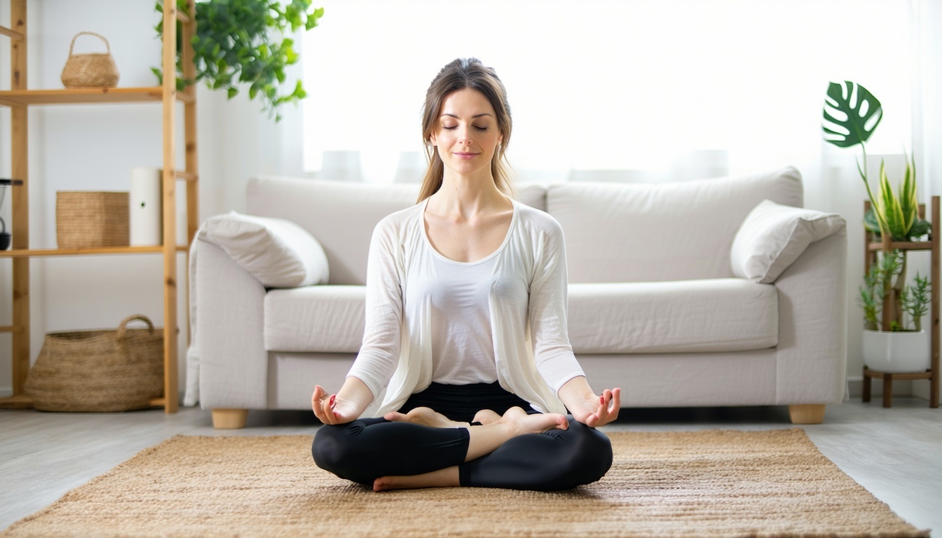Person meditating peacefully at home